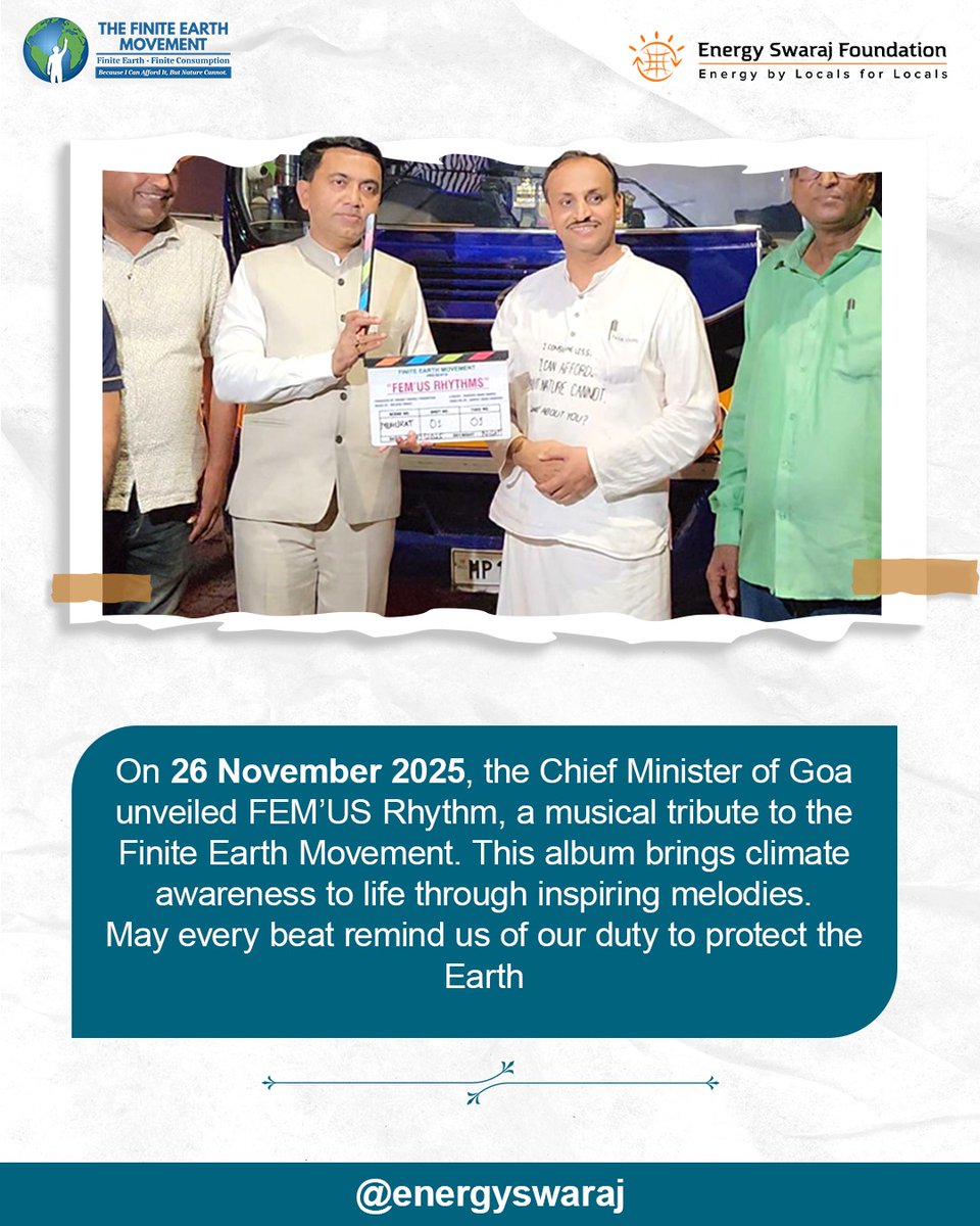 Energy_Swaraj's tweet image. 26 Nov 2020 → 26 Nov 2025
From the launch of #EnergySwarajYatra by former MP CM @ChouhanShivraj 
to the beginning of FEM’US Rhythms by Goa CM @DrPramodPSawant - 
the mission continues, 
#EnergySwarajYatra2.O  stronger than ever.

One purpose - #climatecorrection.