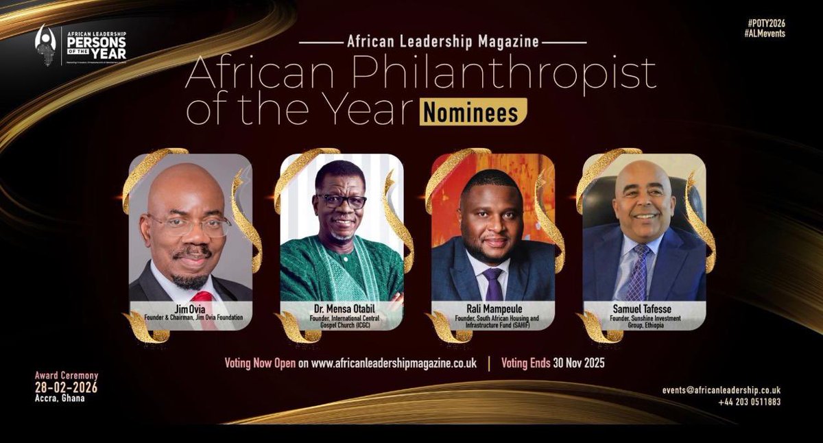 🇿🇦 South Africa’s own Rali Mampeule is up for African Philanthropist of the Year 2026!

🏠 68,000+ homes delivered!
🗳 Let’s bring it home!

Vote: africanleadershipmagazine.co.uk/african-leader