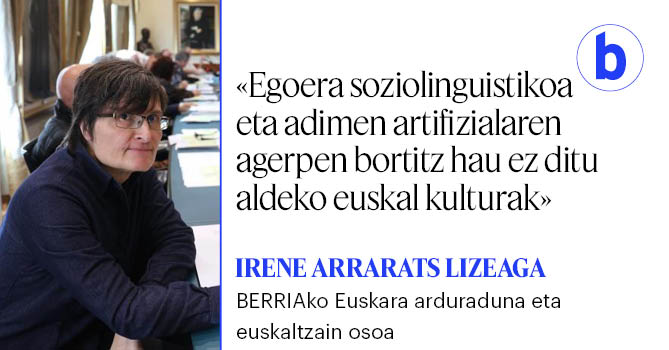 berria's tweet image. [ORAIN IREKIA] Euskaltzain oso hautatu dute Irene Arrarats Lizeaga. Euskara lehengai emankorra izateko ahaleginak egin ditu beti.
berria.eus/euskal-herria/…