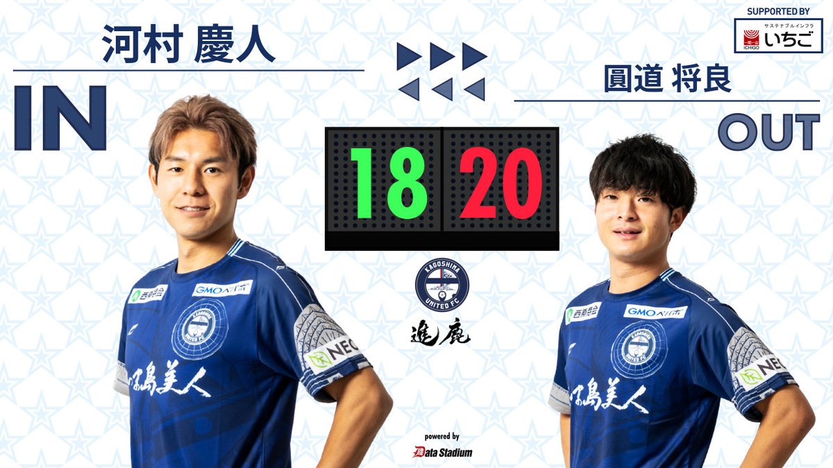 明治安田J3リーグ 第38節】 選手交代 後半0分 OUT🔄20 #圓道将良 IN