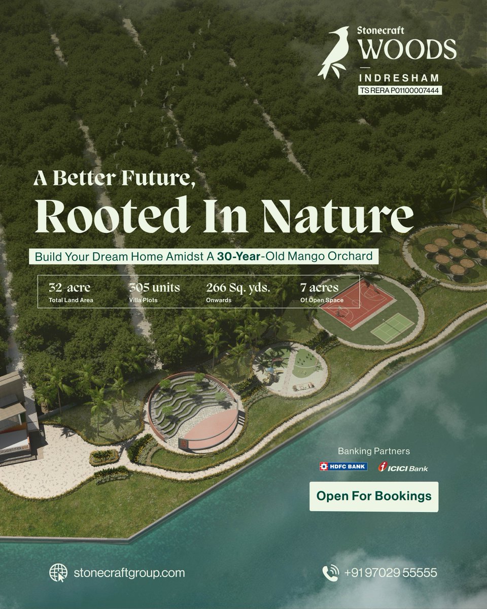 stonecraftgroup's tweet image. Woods Indresham offers villa plots within a 30-year-old mango orchard, near Patancheru. Nature isn’t a view, it’s your neighbor. 

#WoodsIndresham #GreenLiving #VillaPlots #HyderabadRealEstate
