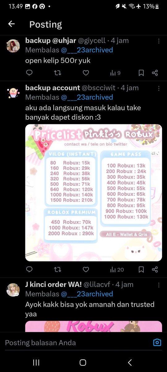 ___23archived's tweet photo. HATI HATI GUYS BUAT YANG MAU TOP UP ROBUX SAMA AKUN INI (@bscciwit ) GUE UDAH PAYMENT TAPI TERNYATA DI TIPUU TERUS MALAH DI UNSEND &amp; DI BLOCK!! 
#zonauang #robux #WTB https://t.co/VIWXLxamT8