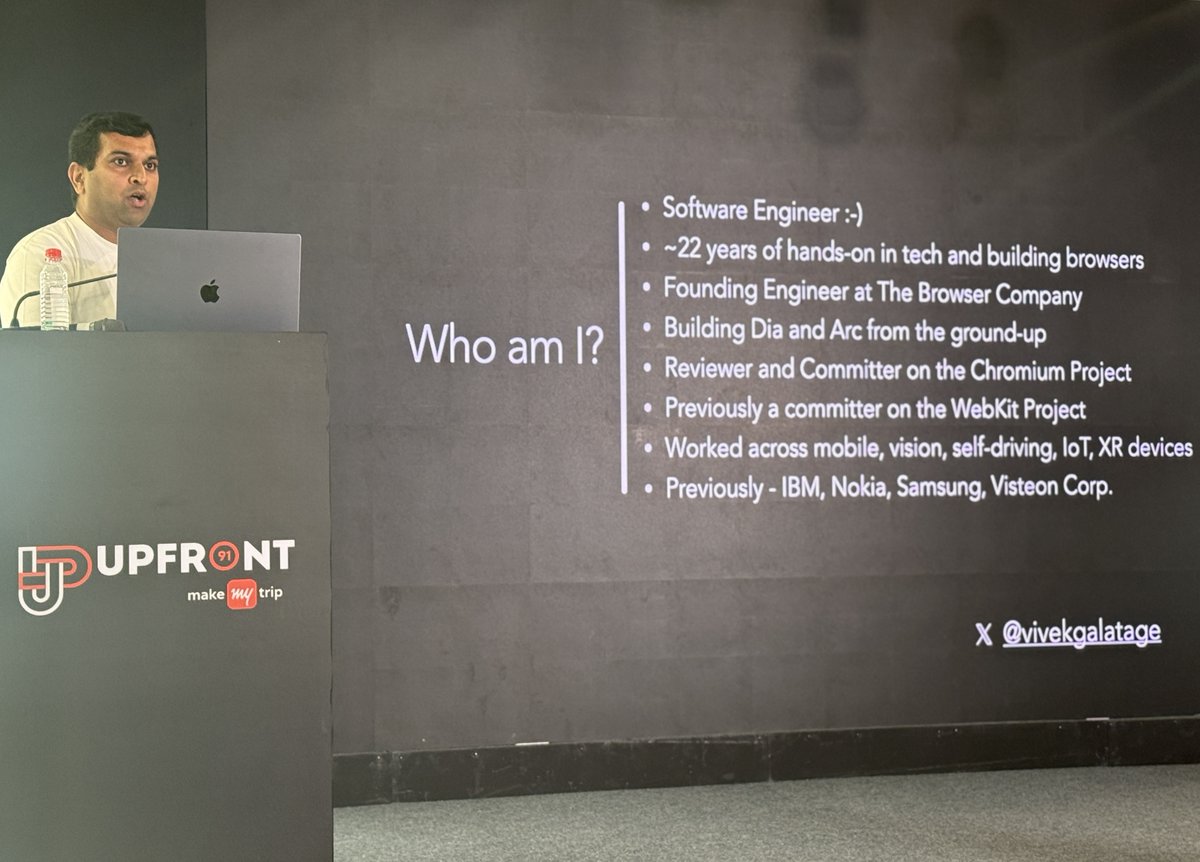 upfront91's tweet image. The Browser Backstage: Peek into Performance” with @vivekgalatage  – founding engineer at The Browser Company and 20+ years deep in browser internals. Learn what really makes your browser slow, fast, and efficient. #WebPerf #Upfront91