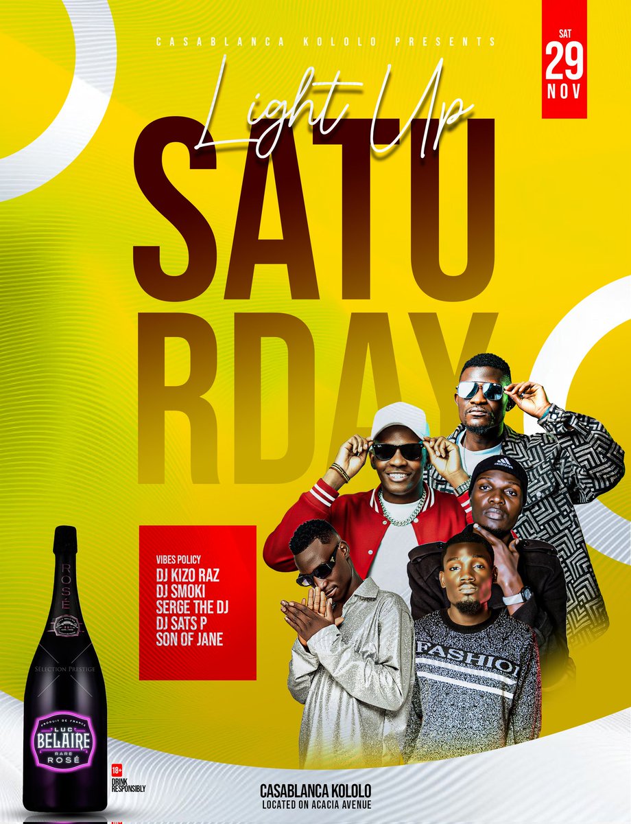CasaBlanca_kol's tweet photo. Weekend vibes are still loud and bold! Tonight we keep the momentum high with #LightUpSaturdays โ a night of pure hype, crazy good music, and nothing but good energy. ๐ฅ๐
Come through, turn up with the squad, and letโs own #CasablancaKololo fun together. https://t.co/DA05BdtCI8