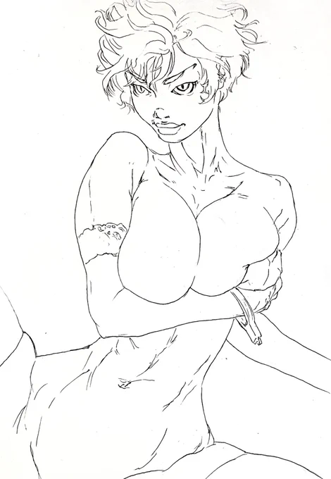 #線画

昨日見送った下描きをペン入れ。

ほぼすっ裸だしくょぬーだけどなんかカッコ良く出来たなって一人ほくそ笑んでおるホルホル

#ノワキ

ヌードルでもカッコいいバージョンなら本垢に上げる事にした。ノダ 