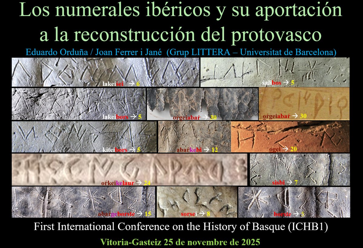 Zenbakitzaileak iberieraz eta euskaraz: joan den asteartean, Euskararen Historiaren lehen Nazioarteko Konferentziaren baitan, #ICHB1, Joan Ferrer i Jané [<a href="/joanferrerijane/">Joan Ferrer i Jané</a>] eta Eduardo Orduña, iberiera eta euskararen arteko ahaidetasunaren hipotesiaz mintzatu ziren. > Haria