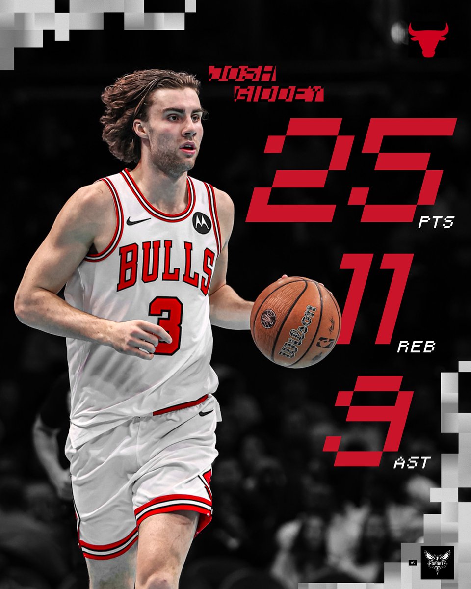 Josh Giddey with 25/11/9 in Charlotte.