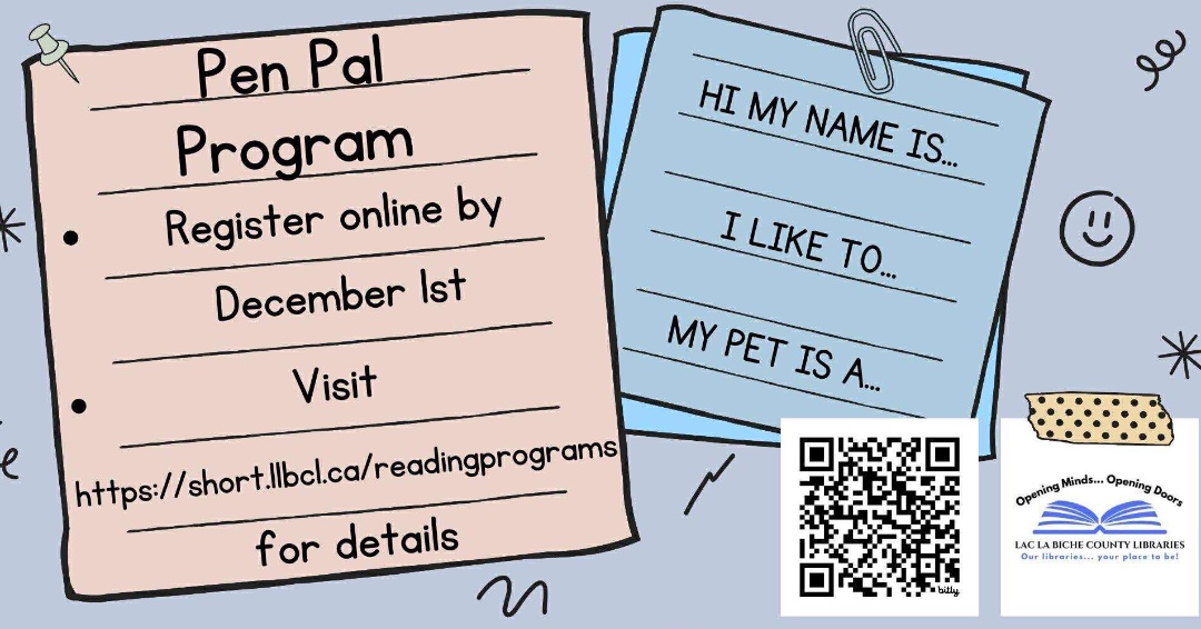 LLBC_Libraries's tweet image. Join our Pen Pal Program! The program will allow you to connect with others share stories and exchange ideas. We encourage everyone to join the fun, whether they be a student, an adult, or a senior! Registration required short.llbcl.ca/PenPal