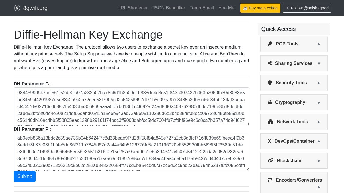 anish2good's tweet image. Unlock the power of secure communication with the Diffie-Hellman Key Exchange! Learn how to calculate shared keys and enhance your encryption skills. Start exploring now: 8gwifi.org/DHFunctions.jsp 🔐 #Cryptography #Encryption #Developers