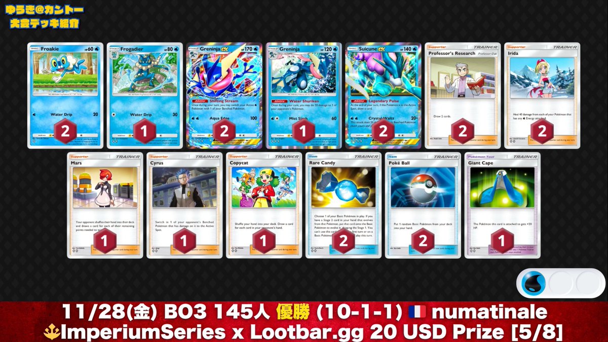 🏆 #ポケポケ 勝率 1位〜4位 1位：ゲッコウガex/スイクンex (55.1%) 2