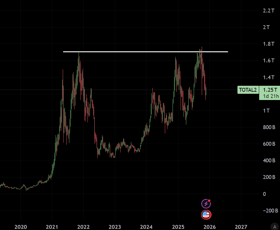 penguin_curator's tweet image. TOTAL2 is proof we haven&apos;t had a real bull market yet
