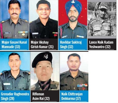 Remembering our Heroes  
Maj Kunal Gosavi   
Maj Akshay Girish   
Havildar Sukhraj  
Lance Naik Kadam Yeshwantrao   
Grenadier Raghvendra    
Rifleman Asim Rai 
Naik Chittranjan Debbarma    
who made Sarvoch Balidan, this day, 29Nov in 2016, while fighting terrorists who attacked