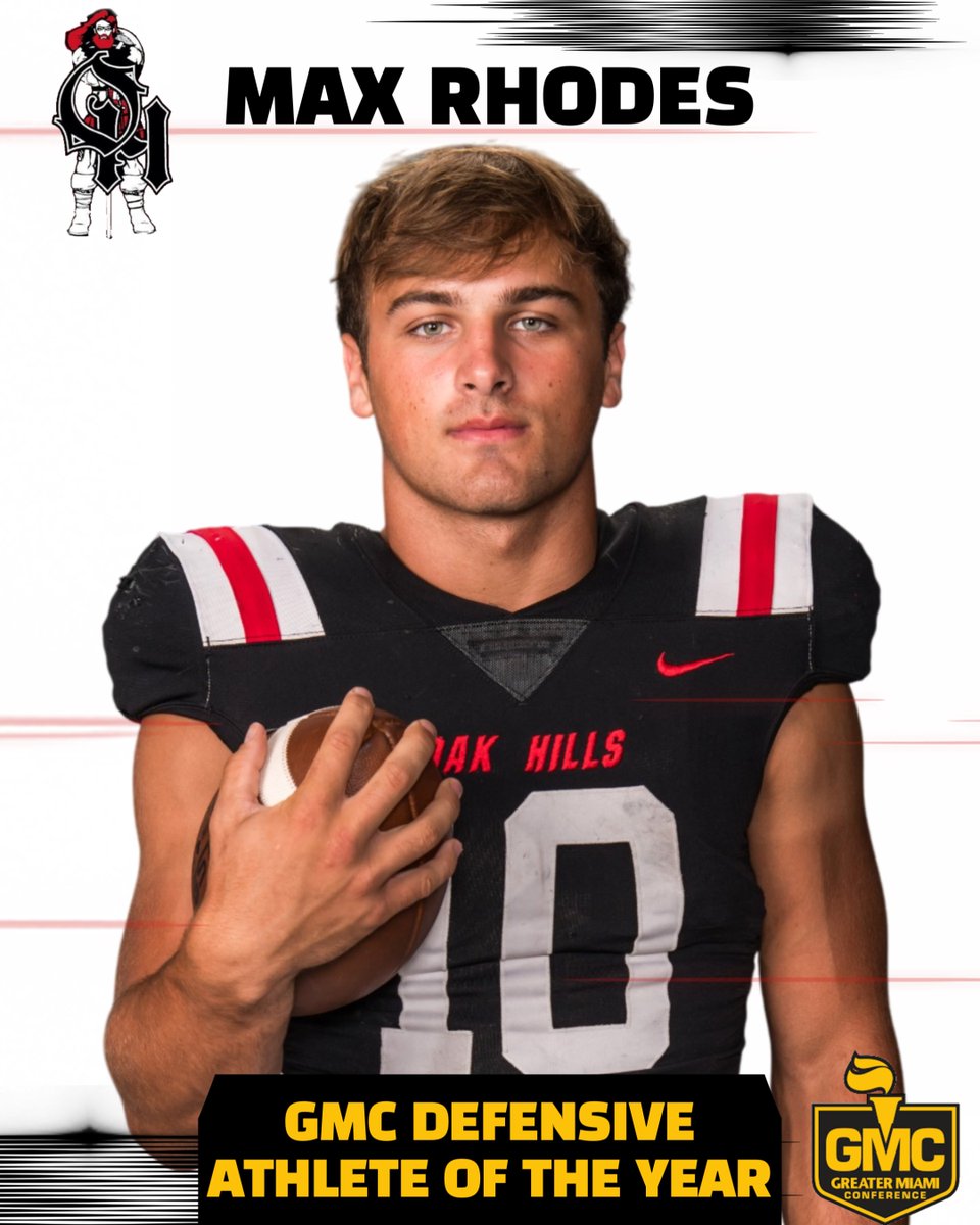 OakHillsFB's tweet image. All the schools wanted him but he chose to stay home and be a Highlander!
Your 2025 GMC Defensive Player of the Year - Max Rhodes!