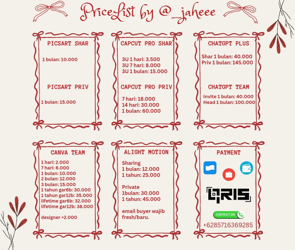_jaheee's tweet image. hi, full price list apk prem by @_jaheee! avail rush also fast proses. copas or made by order.