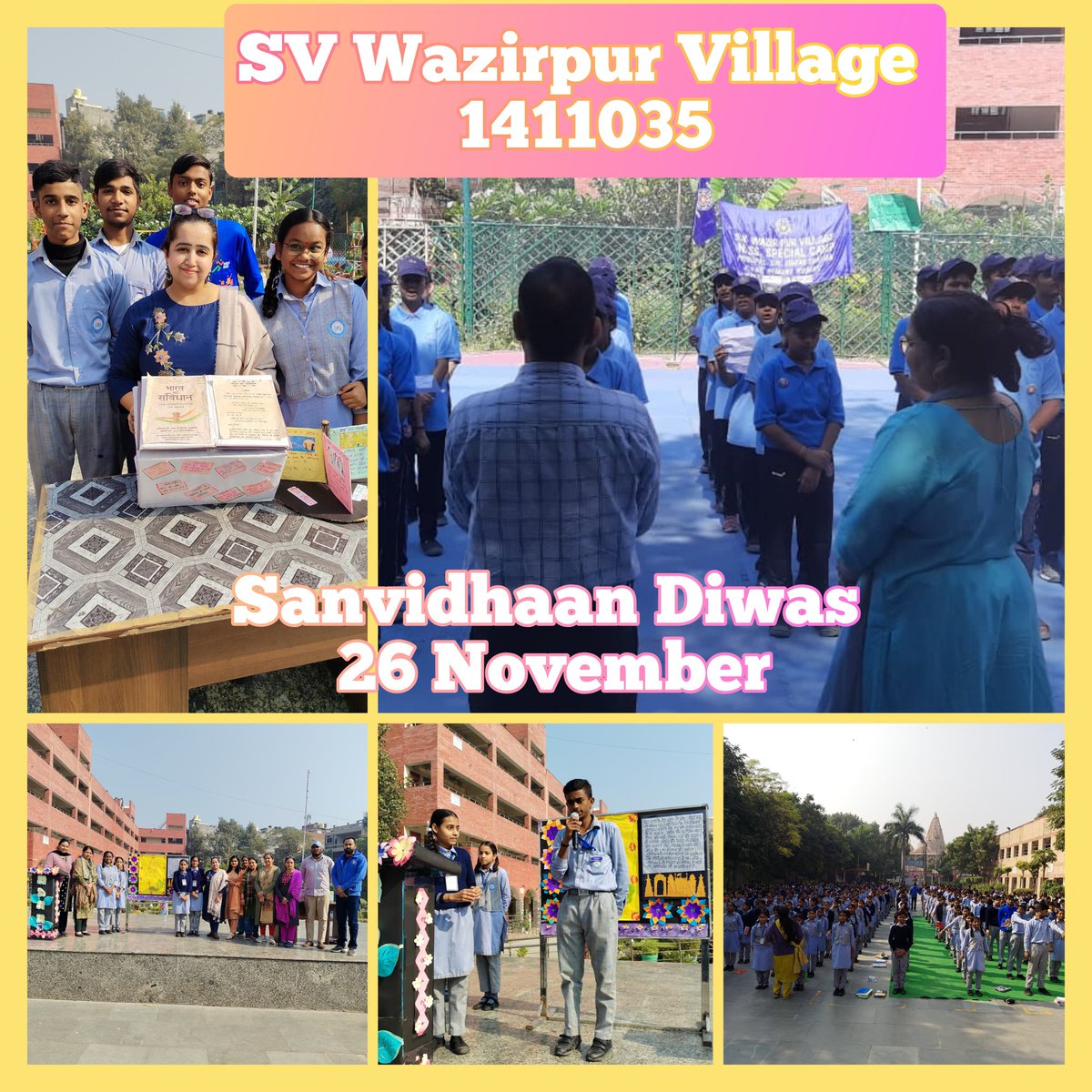 svwp1411035's tweet photo. Celebration of Constitution Day on 26th November at SV Wazirpur Village, ID-1411035. Participation by the students, teachers and our NSS volunteerswith great vigour and enthusiasm under the able guidance of our HOS. https://t.co/L1ONRaBydn
