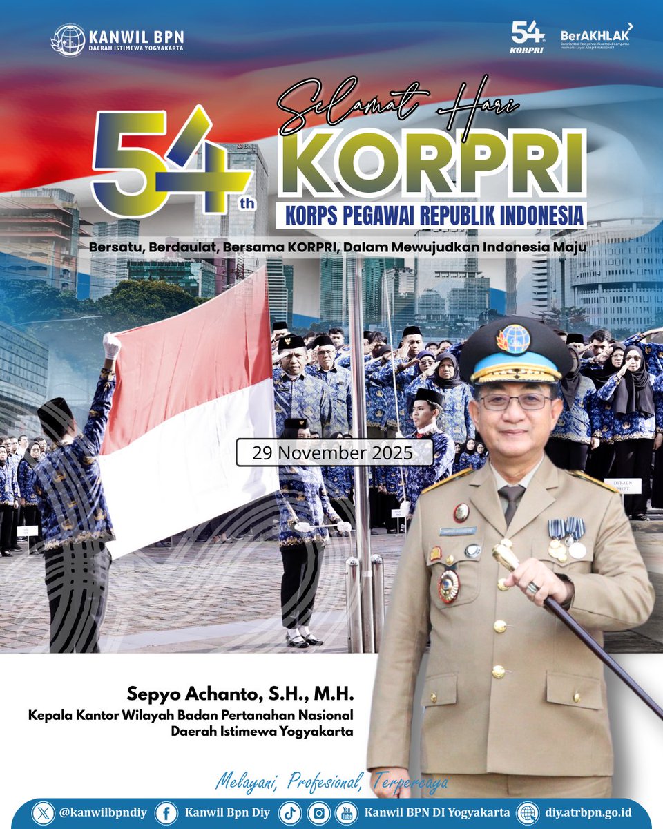 kanwilbpndiy's tweet image. Halo #SobATRBPN DIY,

Segenap jajaran Kanwil BPN DIY mengucapkan Selamat Hari Ulang Tahun ke-54 Korps Pegawai Republik Indonesia (KORPRI).

Bersatu, Berdaulat, Bersama KORPRI Dalam Mewujudkan Indonesia Maju 🇮🇩

#HUTKORPRI
#MelayaniProfesionalTerpercaya