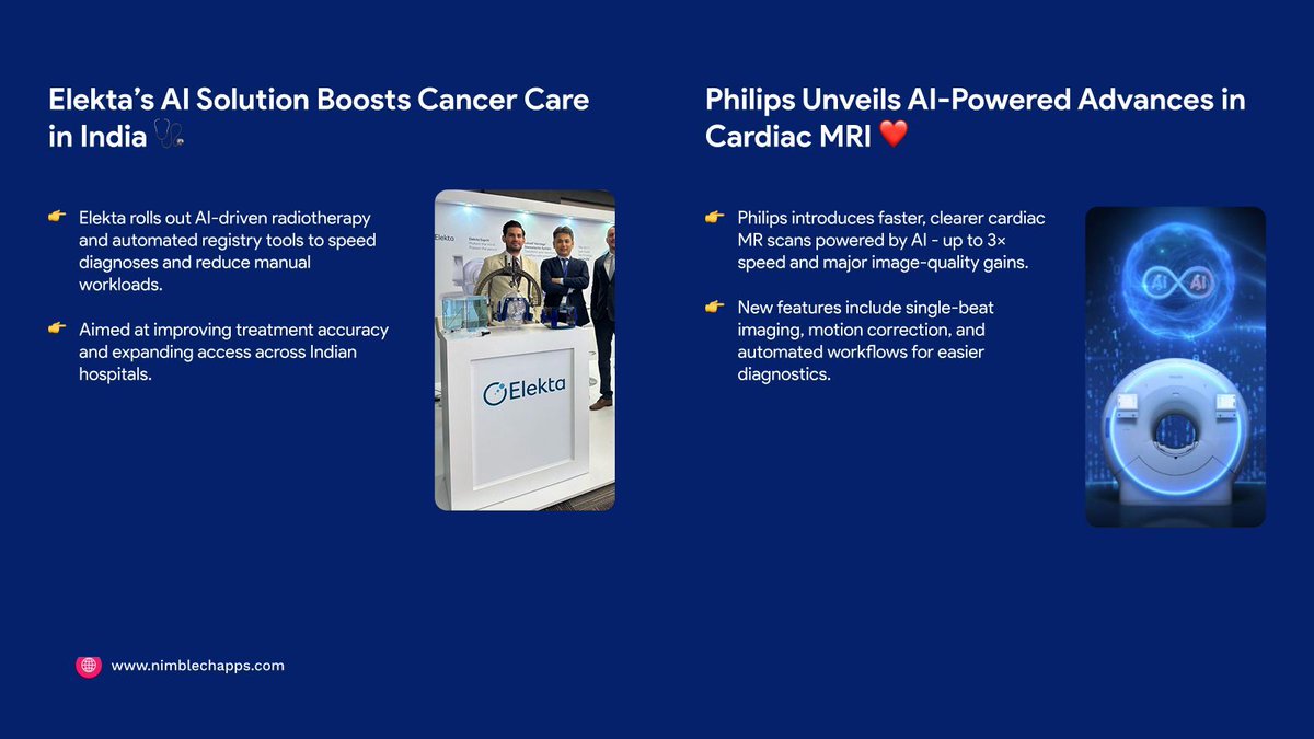 Nimblechapps's tweet image. 🌍 New This Week: AI Health, Green Tech &amp;amp; More ⚡

🩺 Elekta — AI cancer care
❤️ Philips — Faster AI cardiac MRI
💼 Wipro x Odido — IT deal
🌞 Solar catalyst — Methane → ethylene
📱 Snapdragon 8 Gen 5 — Faster AI performance

#NewThisWeek #TechNews #AI #GreenTech #Snapdragon