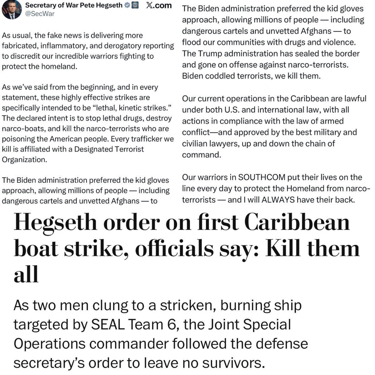 TheTNHoller's tweet image. Notably, Hegseth does not deny a single word of the story he calls “fake news”