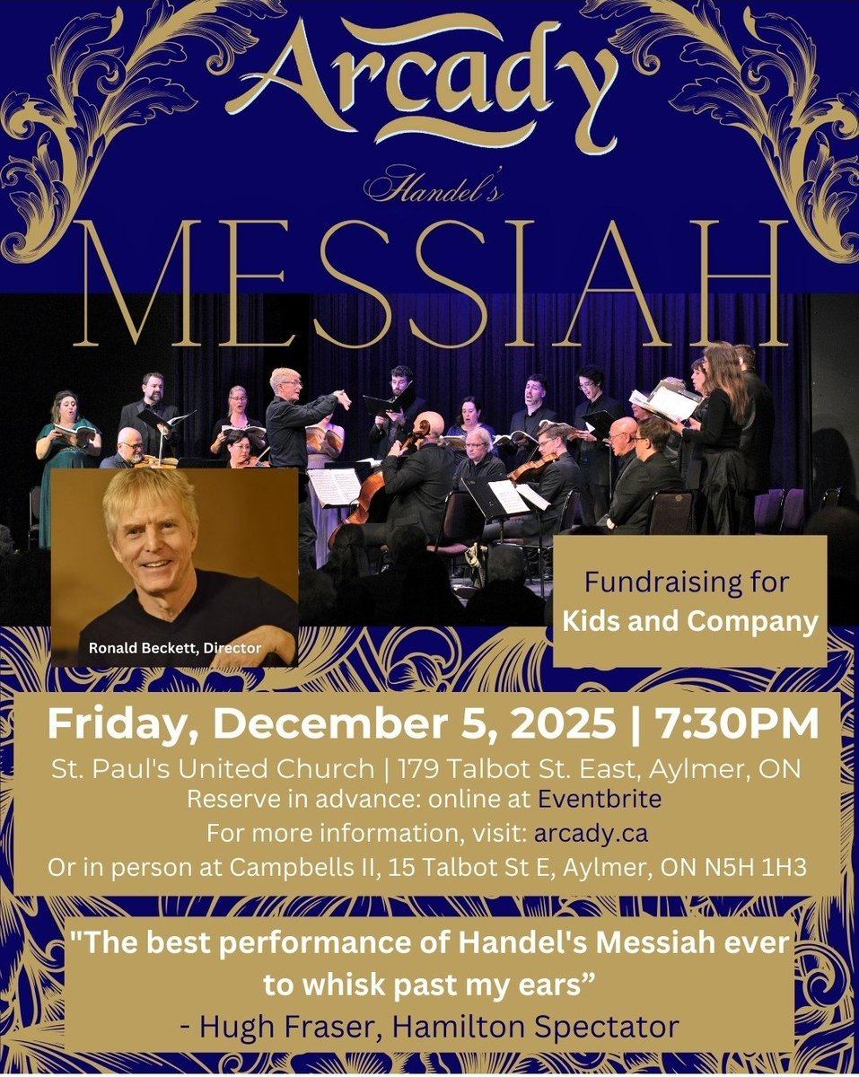 ArcadyEnsemble's tweet photo. 🌟 Our first Messiah of the season is 1 week away! 

Don't miss this vibrant baroque-style version of Handel's masterwork in support of Kids and Company. 

🗓 Friday, December 5 | 7:30pm
📍 St. Paul's United, Aylmer, ON
🎟 https://t.co/h66QF2EKiB https://t.co/2pjbhE0Gs1