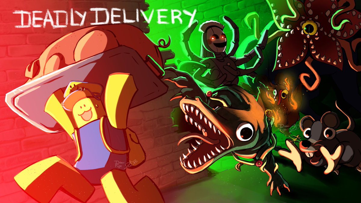 Draw_Fujo's tweet image. For the thumbnail contest. I be liking the most random games
#robloxart