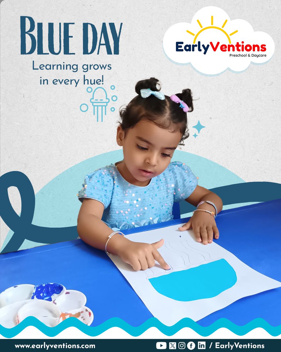 EarlyVentions's tweet photo. From  bright blue crafts to creative paintings, our children explored the  colour in the most engaging and joyful ways. Each activity helped them  observe, experiment, and understand the world of blue—all while having a  truly fun, hands-on learning experience. https://t.co/cDWqlinkla