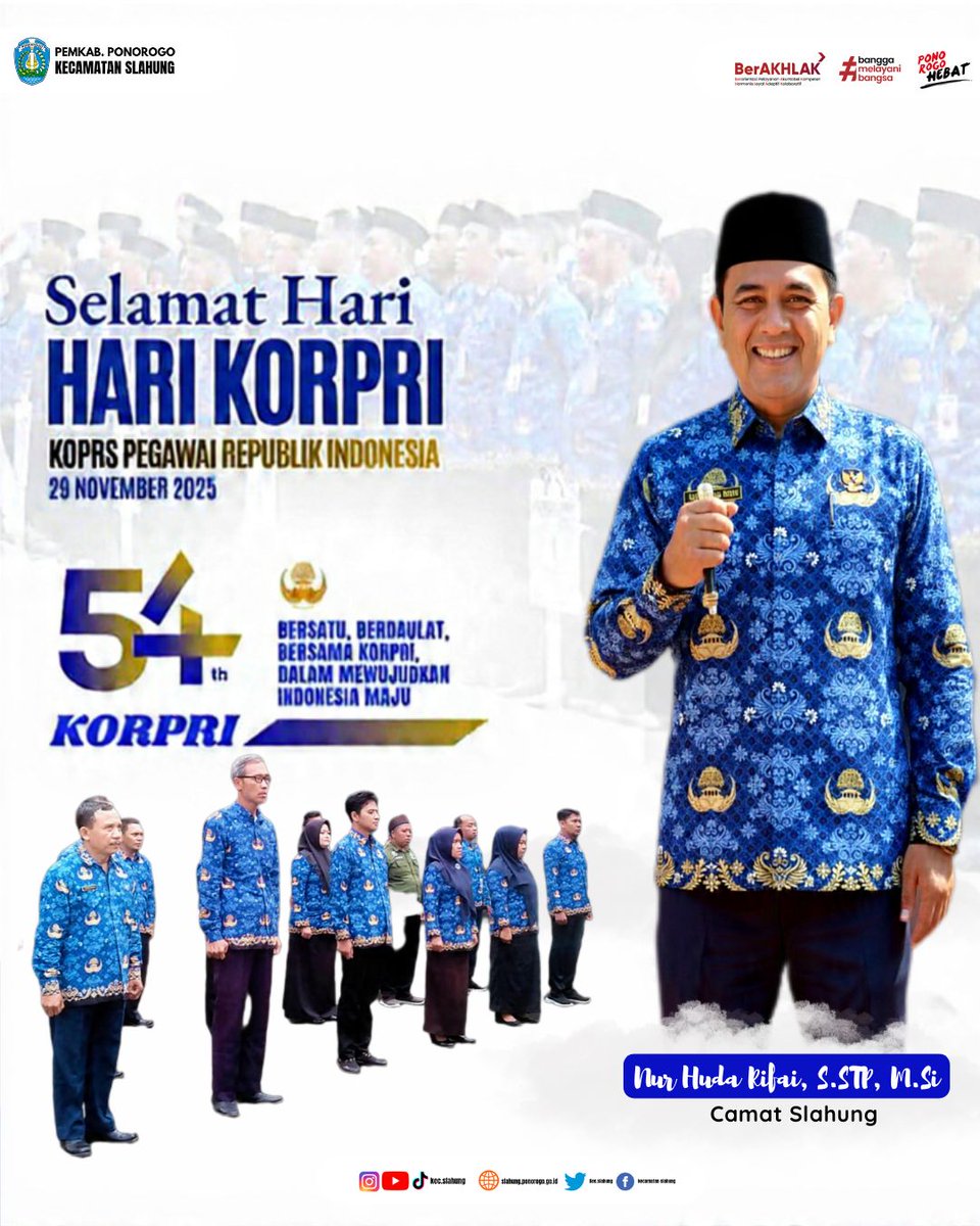 masnoer09's tweet photo. Selamat Hari KORPRI ke-54
(29 Nopember 2025)

"Bersatu, Berdaulat, Bersama KORPRI dalam Mewujudkan Indonesia Maju"

#harikorpri #harikorpri2025 #korpri #korprislahung https://t.co/fJICdTimbR