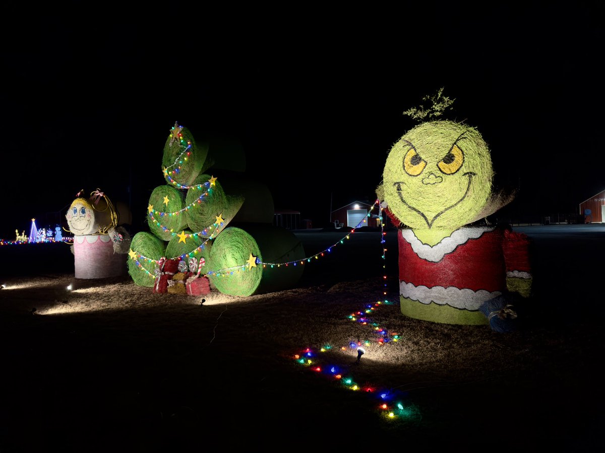 LungrenBaleArt's tweet photo. Keeping alive a tradition started by angel 😇 Rod Lungren — building a Christmas scene out of hay bales, paint, and farm scraps to spread Christmas cheer.

This year’s creation: Cindy Lou Who &amp; the Grinch! 💚🎀🎄
Merry Christmas from our family to yours! 🎅🏼 https://t.co/w3bVsm111g