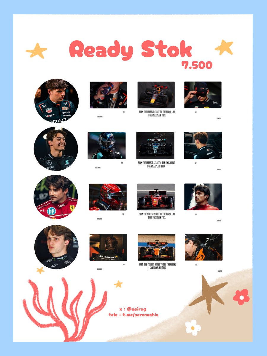 qoirag's tweet image. Posso chiedere che venga ripubblicato? Grazie ⭐

Ciao, Serena ada ready stok layout FORMULA 1 (F1) dengan harga tertera di pict + free retext yaaaa 🏎️
AYO TAKE SEKARANG! 
(max, george, charles, piastri, kimi, yuki, oliver, Carlos)

#zonauang