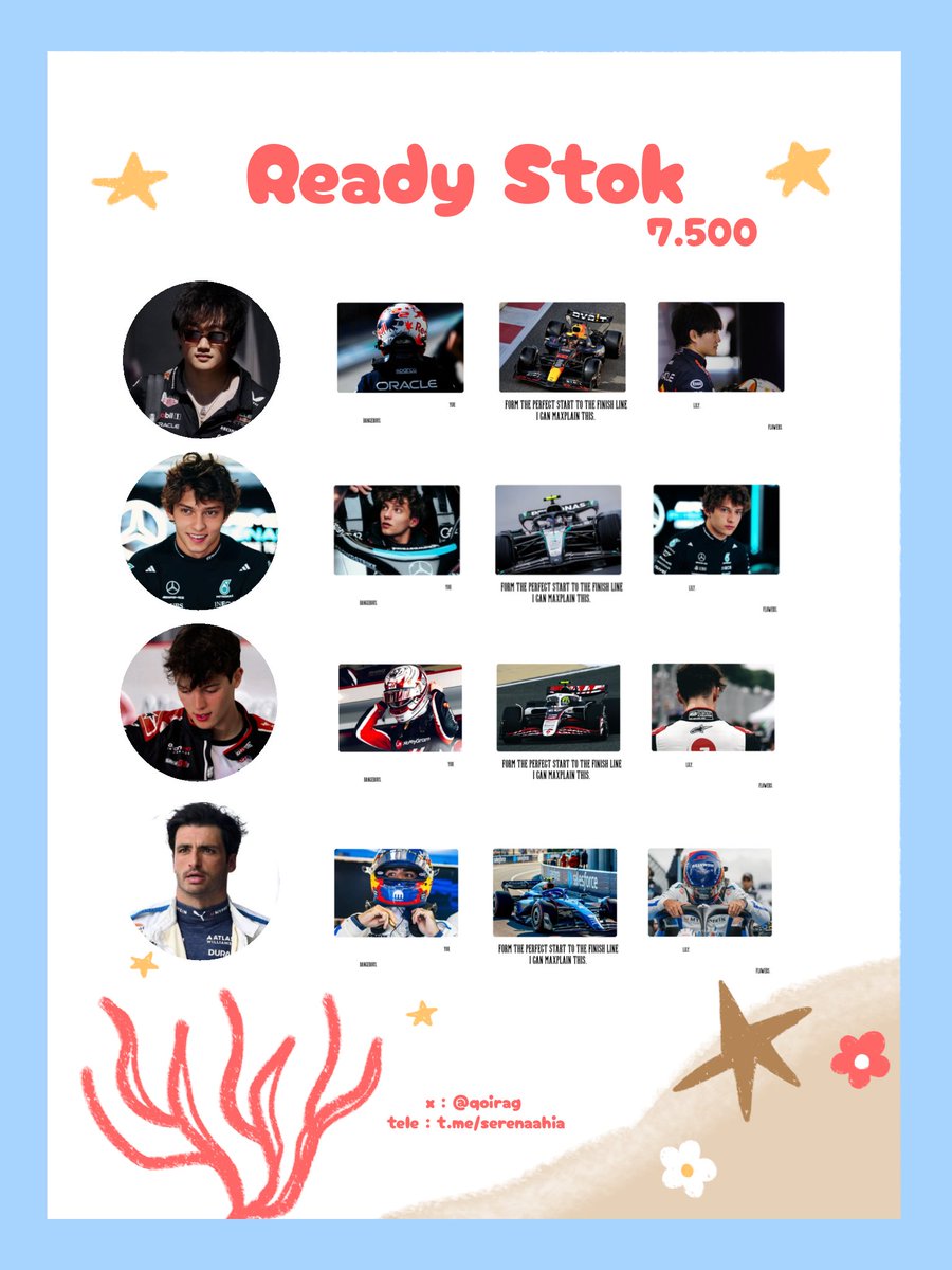 qoirag's tweet image. Posso chiedere che venga ripubblicato? Grazie ⭐

Ciao, Serena ada ready stok layout FORMULA 1 (F1) dengan harga tertera di pict + free retext yaaaa 🏎️
AYO TAKE SEKARANG! 
(max, george, charles, piastri, kimi, yuki, oliver, Carlos)

#zonauang