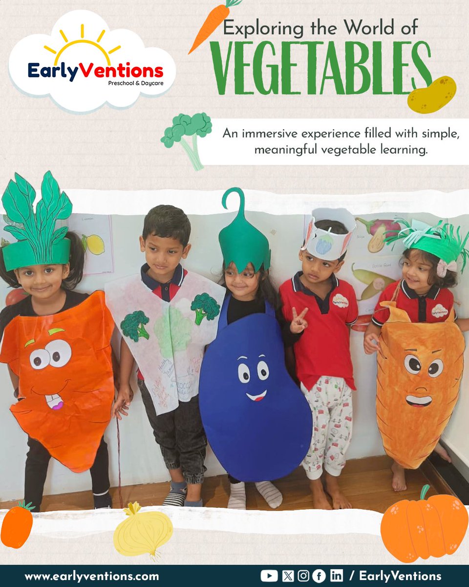 Our little learners explored the colourful world of vegetables through an engaging and imaginative activity. 

A delightful day of learning, creativity, and wholesome fun!
.
.
#PreschoolInBangalore #PremiumPreschool #JoyfulBeginnings #CorporateDaycare #EarlyYearsEducation #EV