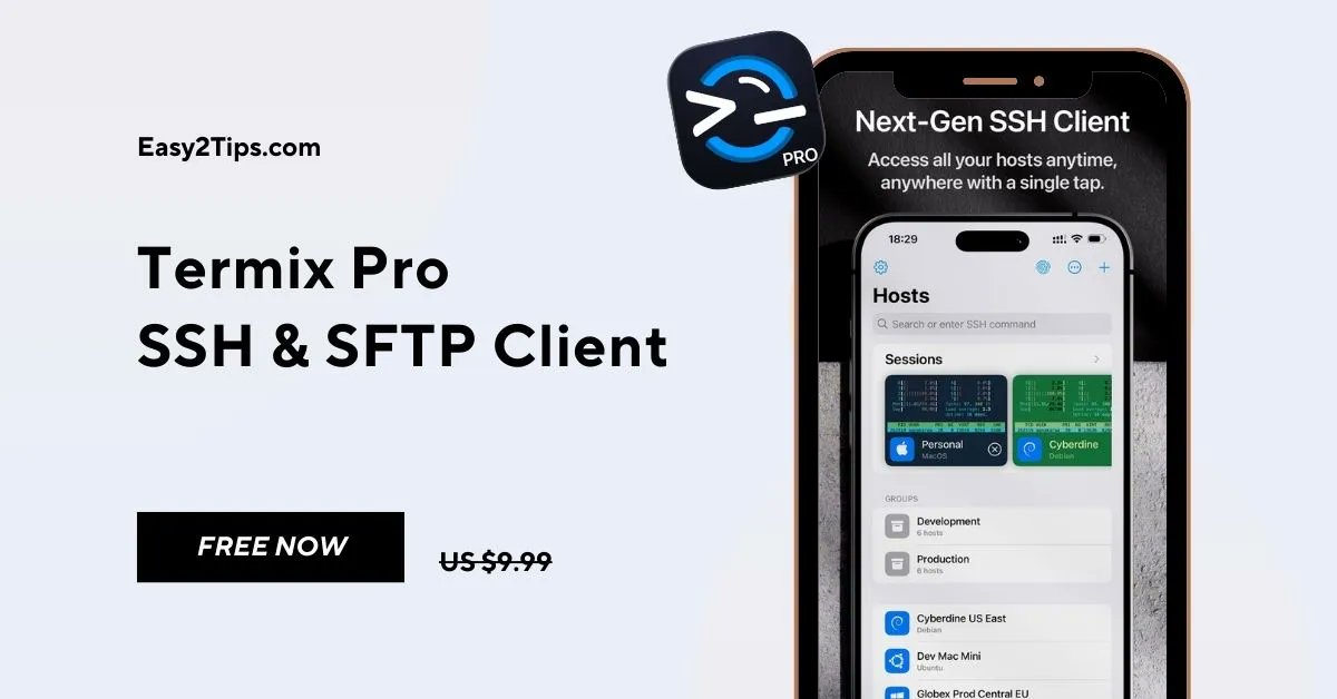 Easy2Tips's tweet image. 🚨 SSH App「Termix Pro」限時免費！

原價 $9.99 ➡️ 現在 $0。 
下載一次 iPhone / iPad / Mac 通通有。 
支援 SFTP 檔案管理、語法高亮編輯器、iCloud 加密同步。

Sysadmin 與 Dev 必備的行動工具。 

#限免 #iOS #macOS #SSH #Linux #DevTools