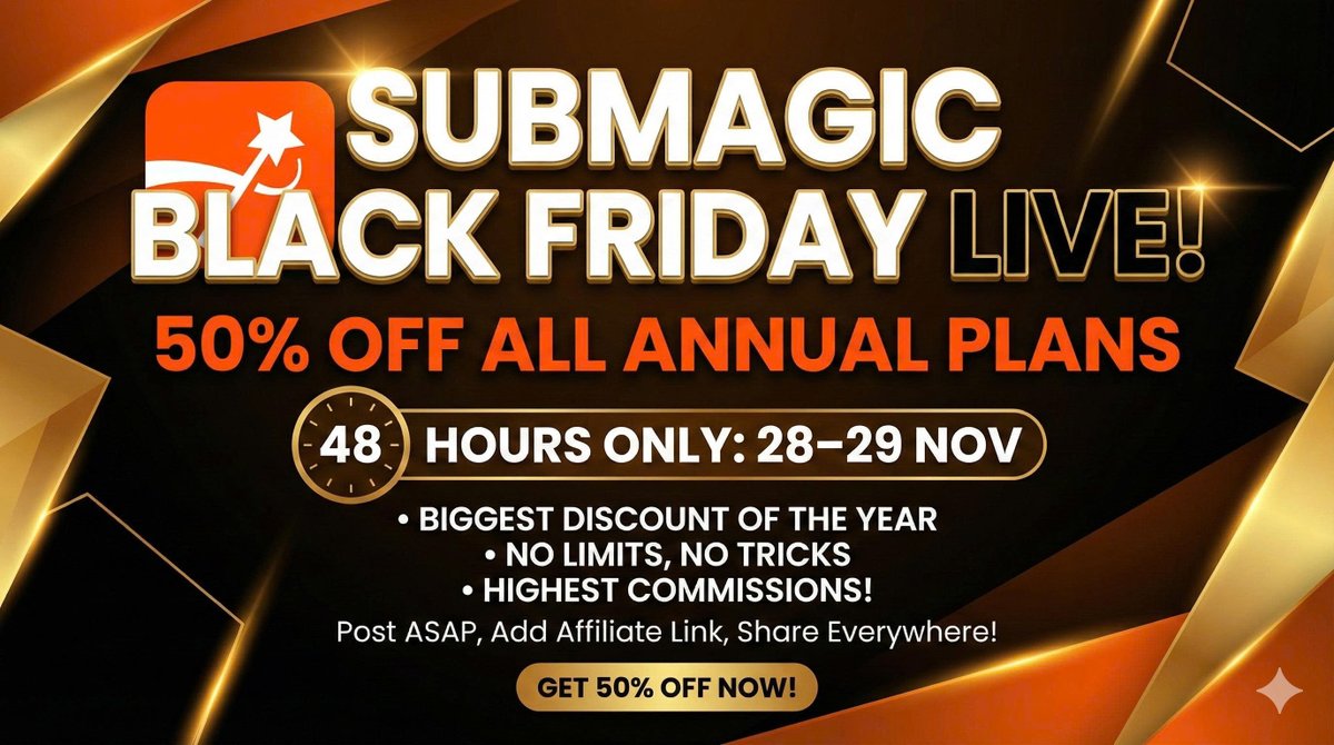 Submagic’s Black Friday -50% OFF all annual plans — our biggest discount... youtu.be/oooU-WC174Y?si… via <a href="/YouTube/">YouTube</a>