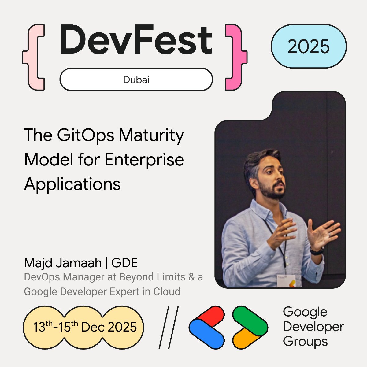 GDGDubai's tweet image. 🚀 Speaker Alert! Learn from GDE Majd Jamaah @MajdJamaah at #DevFestDubai!

Session: &apos;The GitOps Maturity Model for Enterprise Apps.&apos; Scale your CI/CD, automate, and build future-ready DevOps.

Don&apos;t miss out! Register: gdg.community.dev/events/details…
#GitOps #DevOps #Cloud