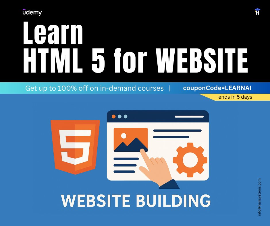harisystems's tweet image. Learn to code with HTML5 - Beginner to Expert Level
udemy.com/course/html5-t…
#html5 #website #ai #blackfriday #offer #udemy #free #harisystems
