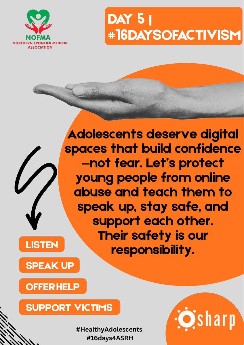 NOFMA2's tweet image. Digital violence affects too many adolescents, often in silence. Today, we commit to creating safer online spaces where young people can learn, grow, and thrive. @ProjectSHARP 

#HealthyAdolescents #16days4ASRH
@HAImedicines @eannaso @medrap @RwandaNGOForum