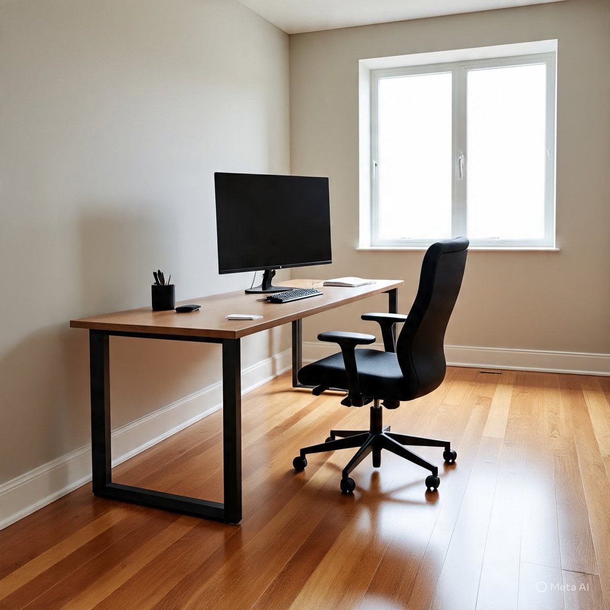 ArslanMali94619's tweet image. A modern, minimalistic workspace featuring a sleek wooden desk, a large monitor, and a comfortable ergonomic chair. Natural light from the window brightens the room, creating a calm and productive environment  for work.
#WorkspaceSetup #MinimalDeskSetup #HomeOfficeInspiration