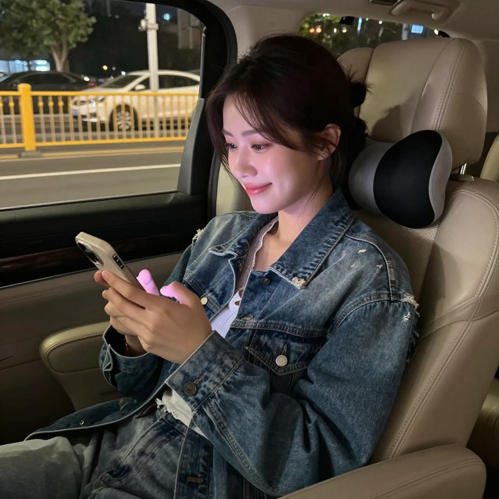 【随手记今晚的后座是我的移动小窝牛仔外套裹着晚风 手机屏亮着细碎的快乐窗外的街景是流动的背景板不用赶时间的夜晚 连空气都软乎乎的 #生活边角料