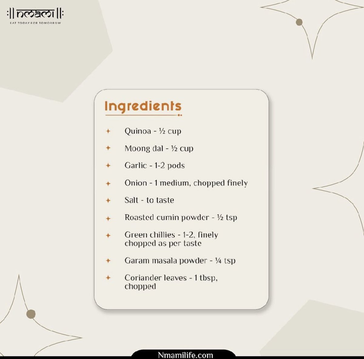 nmamilife's tweet image. Recipe of the day
—
Quinoa and moong dal chili is a healthy snack because it combines two nutrient-rich ingredients that provide a range of health benefits.

#Nmamilife #NmamiLifeGirl #EatTodayForTomorrow #Nutrition #Nutritionist #Diet #Dietitian #Health #Lifestyle #Nmami .