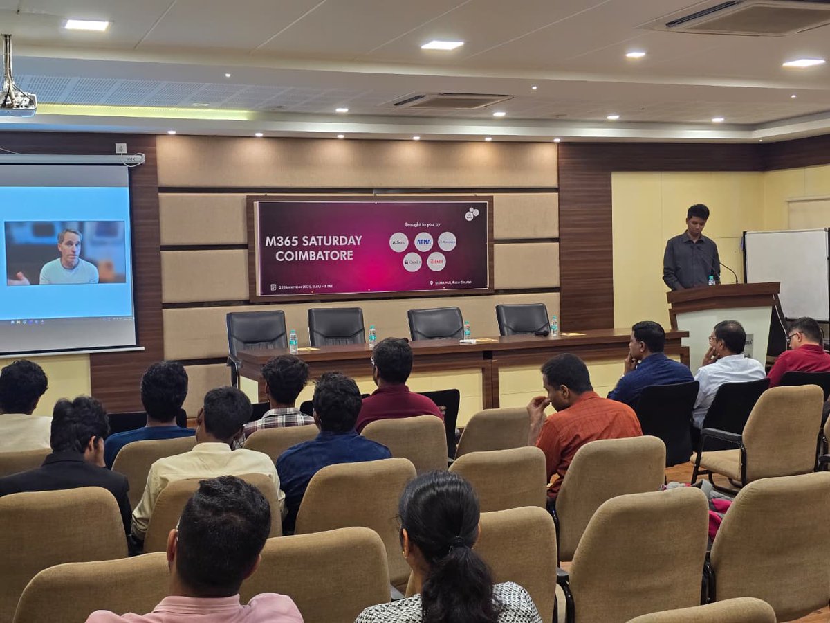 M365Coimbatore's tweet image. 🎤 We’re kicking off!

The event begins with an inspiring welcome speech by Chanakya Jayabalan, Founder &amp;amp; CEO of Athen, setting the tone for a day full of learning, innovation, and community energy.

#M365Coimbatore #M365Saturday #AIatWork
