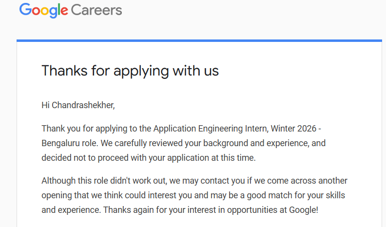 CP03S's tweet photo. After 2 months, Google finally reviewed my application… and rejected it 🙂😭
Feels like 2025 has been rough so far, but I'm not giving up. On to the next opportunity. 💪 https://t.co/PhC9wZtygs