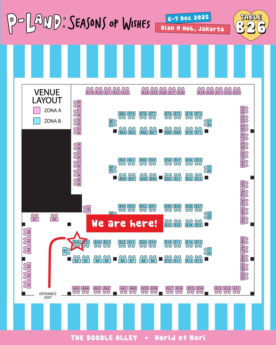 The Doodle Alley is coming to P-LAND: Seasons of Wishes! ✨ <a href="/plandartmarket/">P-LAND Art Market</a> 

New products, fresh drops, and lots of promos! 💗 

🗓️ 6-7 December 2025
🍀 Table B26
📍 Blok M Hub, Jakarta

See you there! 🤍🌟