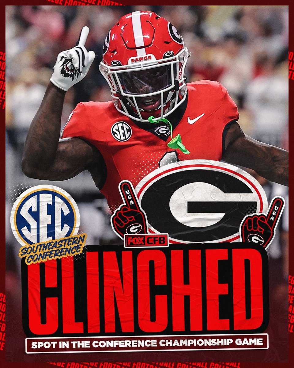 CFBONFOX's tweet image. GEORGIA IS HEADING TO THE SEC CHAMP GAME 🐶

With Texas A&amp;amp;M&apos;s loss to Texas, @GeorgiaFootball clinches a spot in the SEC championship 💪