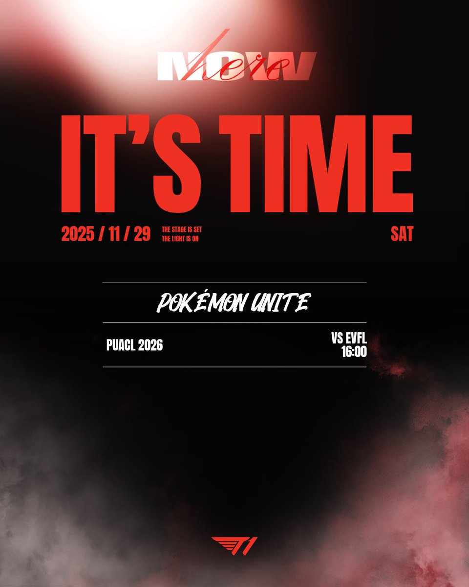 [IT’S TIME | Nov. 29]

𝐏𝐔𝐀𝐂𝐋 𝟐𝟎𝟐𝟔

🆚 EVFL
⏰ 16:00 KST
📺 youtube.com/@pokemonkoreai…

#TogetherAs1 #NowHere #T1WIN