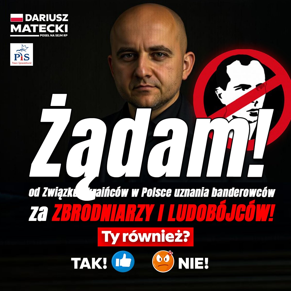 PRZECZYTAJ CAŁY WPIS! 
ŻĄDAMY! Związek Ukraińców w Polsce musi wreszcie uznać banderowców za ZBRODNIARZY I LUDOBÓJCÓW! 🇵🇱 Pamięć o ofiarach Wołynia nie może być relatywizowana. To jest test na lojalność i szacunek dla polskiej prawdy historycznej. Ty również? Zostaw 👍 TAK! 🛑