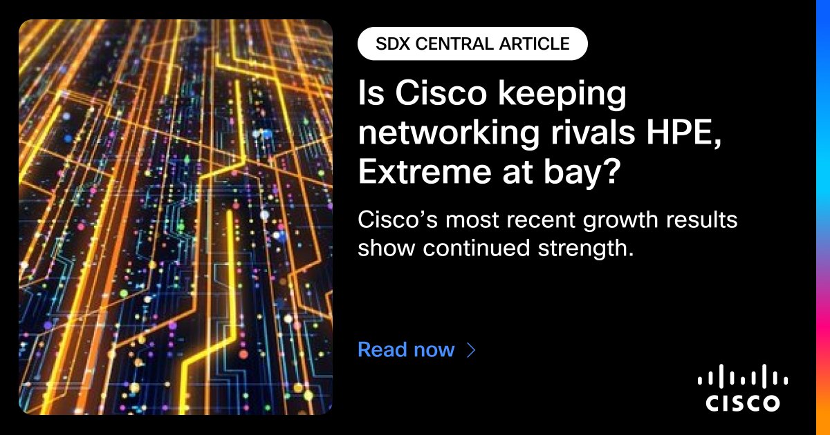 CiscoNetworking's tweet image. AI-era connectivity starts with the network.

This @sdxcentral article deep dive highlights how our networking business is seeing 15% YoY growth, fueled by a campus refresh cycle and surging AI demand. Customers are investing in the high-performance networking needed to power…