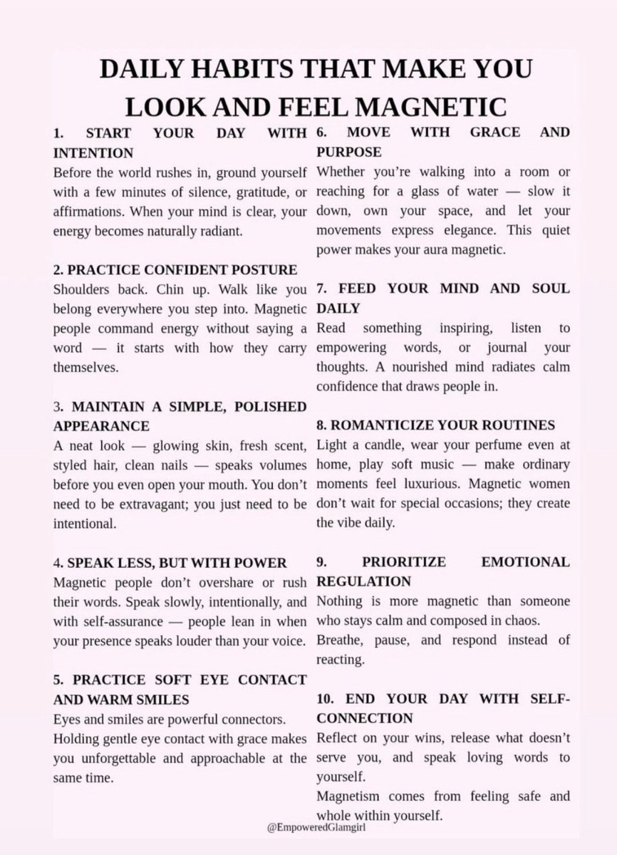 Healing_Pages_'s tweet image. Daily Habits That Make You Look And Feel Magnetic