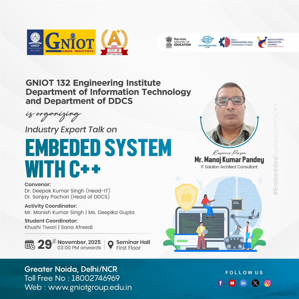 GNIOTCollege's tweet image. GNIOT announces an expert talk on embedded systems with C++ to boost students’ technical skills and industry readiness.
 #Technology #EmbeddedSystems #GNIOT