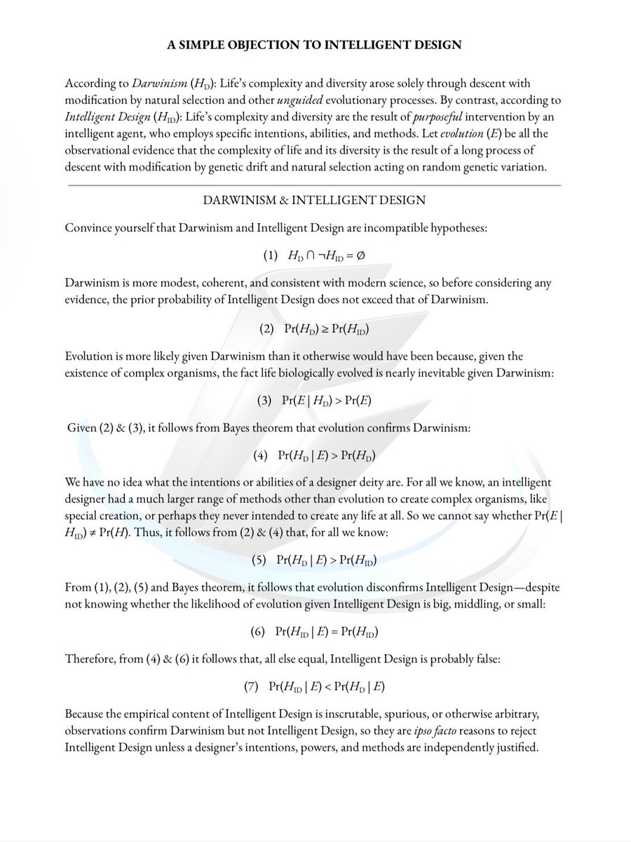 SpeedWatkins's tweet image. If the design inference abandons an inductive generalization for a likelihood, we have no idea whether an unembodied mind would create human limbs and trees with the features they have. There is no way of independently knowing whether such a likelihood is big, middling, or small.