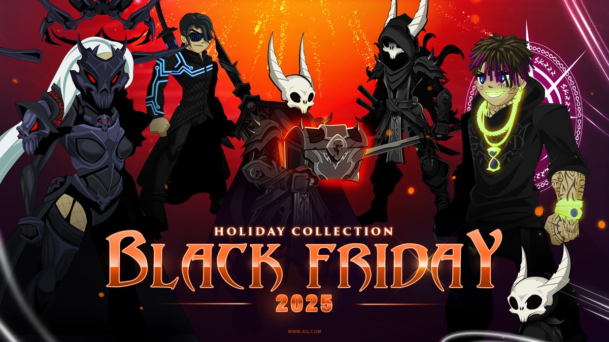 Our Black Friday shop just got a whole lot darker -- we just dropped 67 new items! Return Monday for the rest of this year's gear (ex: the Shadow Dragon of Rhyme set). 

Want ALL the gear? Pick up the Collection Chest for 10,000 ACs and unlock an exclusive character page badge!