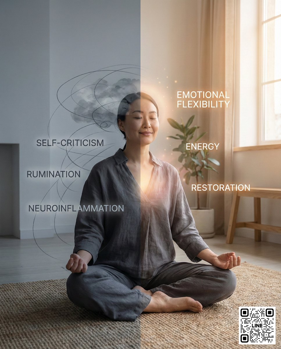 DrBorisutS's tweet image. 🔥Burnout มักเริ่มจาก “metacognition ผิดเพี้ยน” เช่น คิดวน คิดลบ คุมความกังวลไม่ได้
✨Mindfulness ช่วยได้จริง เพราะหยุดวงจรคิดซ้ำ ลด self-criticism และฟื้นระบบประสาท
ยิ่งรู้ทันความคิด → Burnout ยิ่งลดลง (r ≈ -0.68)

#BurnoutRecovery #Mindfulness #Metacognition #ผิวดีกับหมอเก๋